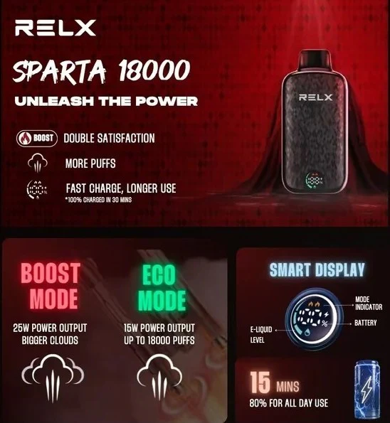 Authentic RELX Sparta 18000 puffs, large capacity mixed fruit flavor, smart display disposable e-cigarette with multiple flavors - Image 3